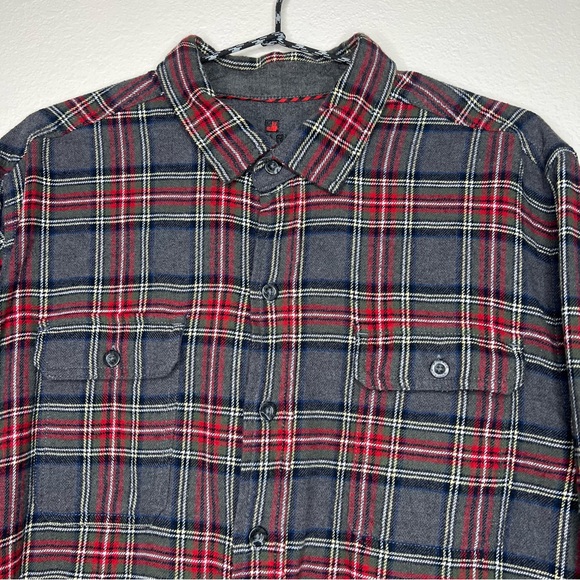 Woolrich Gray & Red Plaid Flannel 100% Cotton Long Sleeve Button Up Shirt XL - Picture 3 of 11